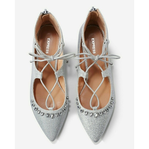 silver lace up flats